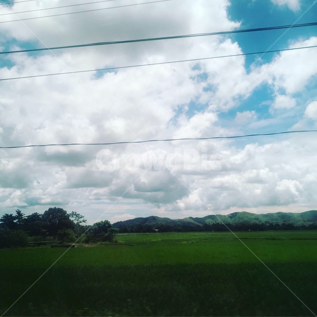 초원,산,시골,잔디,구름