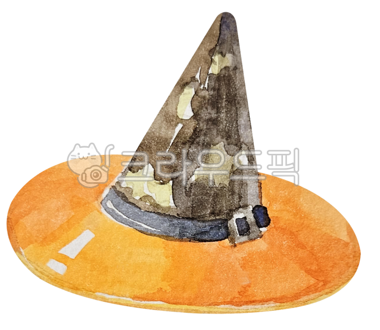 watercolor illustration,party supplies,Diary decoration,dakku,prop,hat,event,decoration,hand drawing,black,sticker,Halloween day,good note sticker,good note,orange,watercolor,witch hat,clothing,illustration,Halloween,party