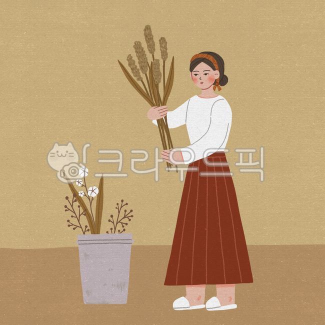 일러스트,귀여운일러스트,감성적인일러스트,따뜻한일러스트,감성,따뜻한,귀여운,가을,목화,clothing,여자,skirt,person,의류,apparel,사람,human,의복,female,인간,갈대,인테리어,소품,조화,식물
