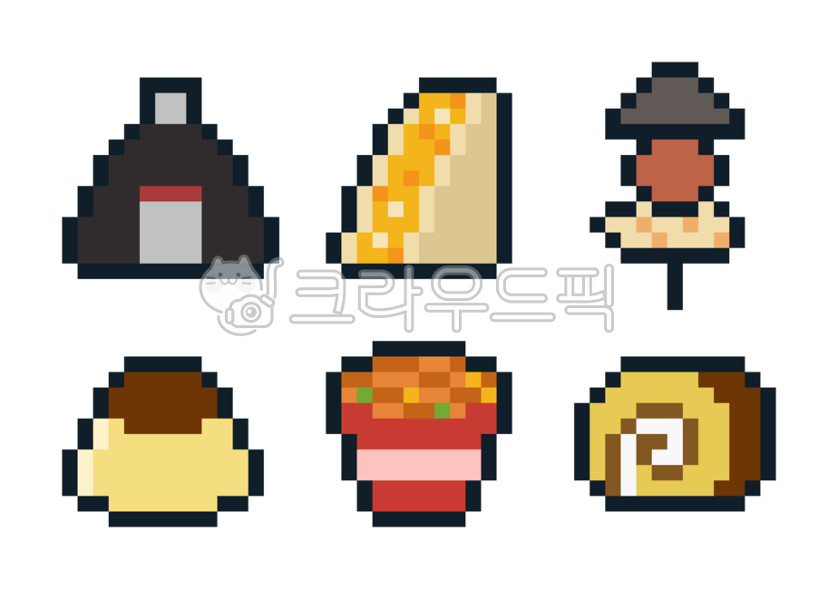 Retro,pixel,pixel art,dot,game,Japan,Japanese icon,Japanese pixel art,Japanese illustration,Japanese food,Japanese cuisine,Japanese dessert,Japanese snack,cute,cooking,snack,food,triangle kimbap,kimbap,sandwich,oden,fish cake,pudding