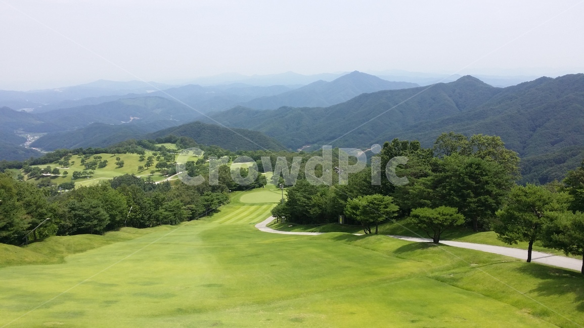산,나무,잔디,배경,풍경,하늘,스키장,골프장
