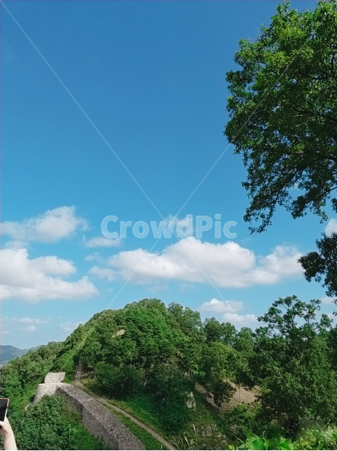 산성,나무,tree,초록,성,삼년산성,하늘,sky,구름,outdoors,옥외,nature,자연,field,들,파랑,파란색,돌,회색