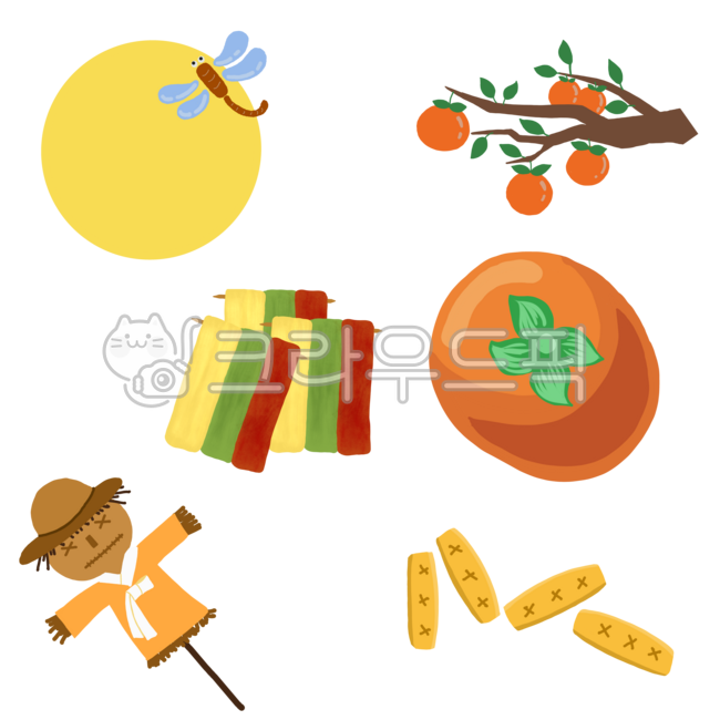 가을일러스트,가을,감,보름달,감나무,허수아비,윷놀이,윳놀이,가을풍경,추석,명절,명절놀이,명절일러스트,달밤,정감가는,정다운