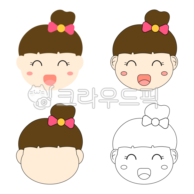 여아,여자아이,여자,여자얼굴,얼굴,사람,사람얼굴,여아얼굴,어린이,유아,여아캐릭터,아이,웃는표정,표정,리본,올림머리,똥머리