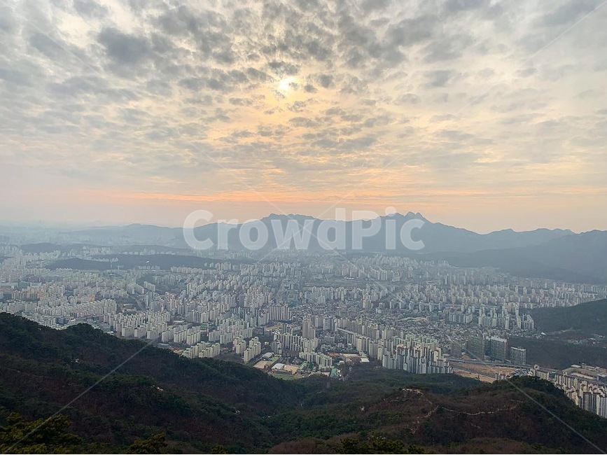 정상,풍경,등산,도시,아파트,경치,산,outdoors