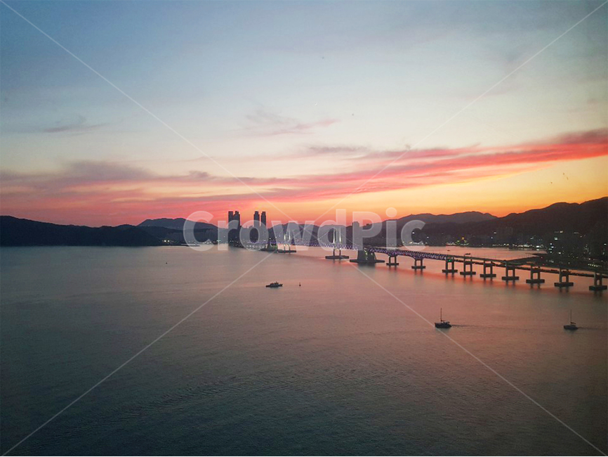 바다,광안대교,노을,부산,풍경,배,구름,하늘,다리,대교,해변