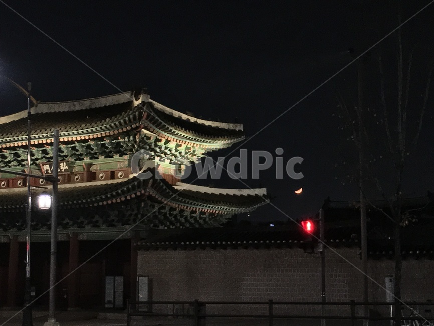 창경궁,야경,창경궁야경,초승달,서울,서울야경,붉은달,달