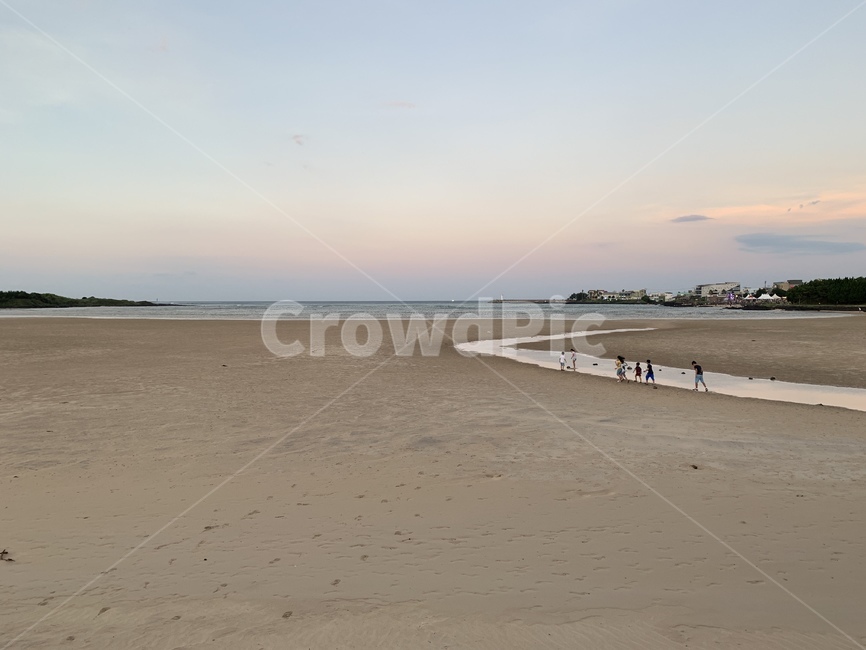 하늘,바다,제주,해변,표선,저녁,노을