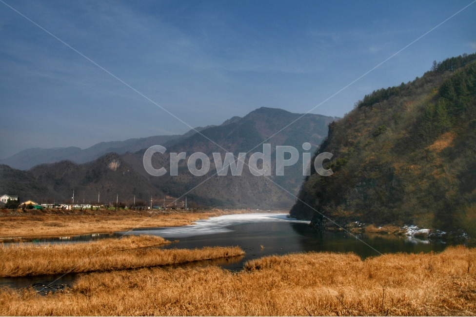 겨울풍경,나무,평창,산,강,푸른하늘,갈대,얼음,자연,풍경,nature,landscape,한국자연풍경,한국자연경관,korea nature landscape,outdoors,옥외
