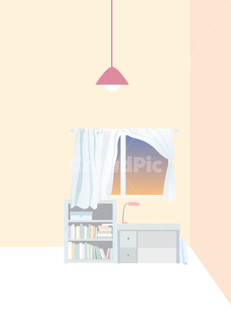 책상,창문,노을,방안,일러스트,방구석,커튼,책장,인테리어,실내디자인,interior design,그래픽,일러스트레이션,graphic,illustration