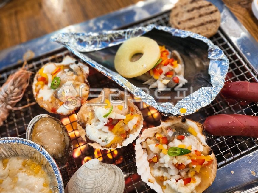 Seashell set,scallop,lily shell,clam chowder,key clam,Grilled clams,abalone,Assorted clams,Shrimp