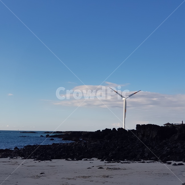 풍차,하늘,제주도,풍경,자연풍경,여름,파란색