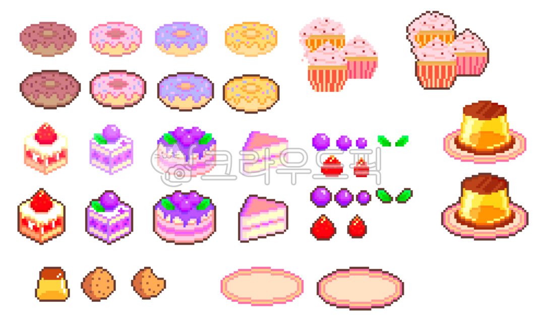 8 bit,fruit,snack,Good Note,dot,plate,confectionery,cube cake,8bit,Pudding,cake,Custard Pudding,donut,pixel art,cooking,jelly,pixel,dessert illustration,pixelart,blueberry,piece of cake,strawberry,sticker,retro,pudding,muffin,food,meal,diary,Dakku,dessert