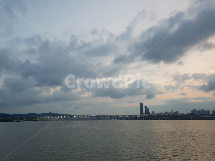 한강,잠원지구,노을,구름,하늘