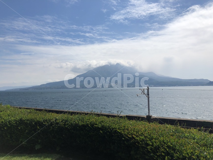 volcanic island,sky,Senganen,ocean,japan,Kagoshima,volcano,park,Sakurajima