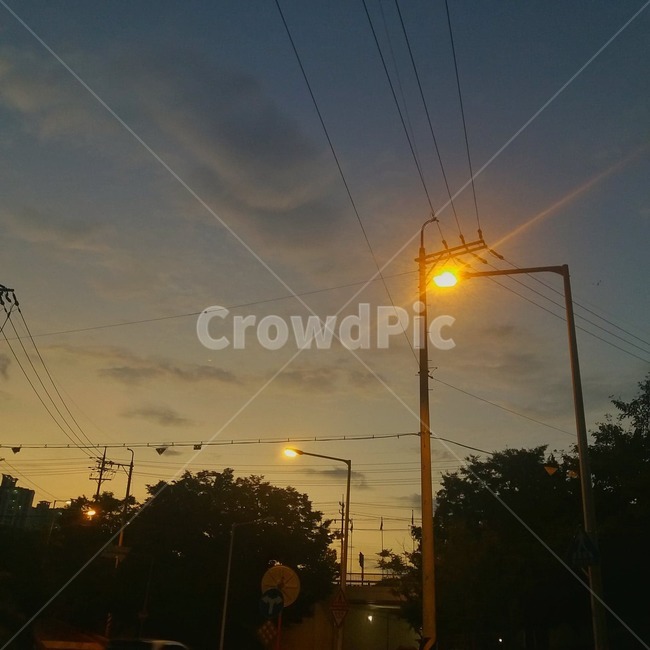 저녁,evening,dusk,twilight,해질녁,가로등,길거리,하늘,sky,dark,light,streetlamp,streetlight,분위기,mood,sunset,석양,일몰