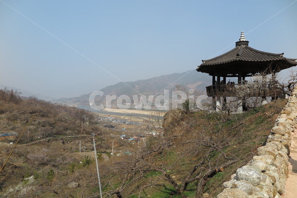 팔각정,팔각정풍경,매화꽃팔각정,산,강