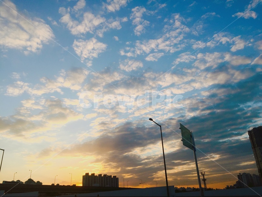 하늘,구름,노을,주황,파랑,경치,자연,풍경,nature,landscape,outdoors,옥외,sky