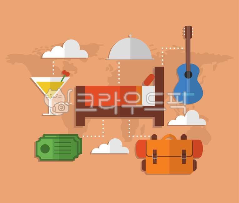 일러스트,일러스트레이션,그림,드로잉,벡터,플랫,오브젝트,아이콘,여행,세계지도,구름,침대,음식,칵테일,음료,돈,지폐,가방,백팩,기타,illustration,drawing,vector,travel,tourism,world,map,flat,icon,object,cloud,bed,food,cocktail,drink,money,banknote,bag,backpack,guitar,musical,instrument,여행,휴가,traveling,vacation,trip,그래픽,일러스트레이션,graphic,illustration