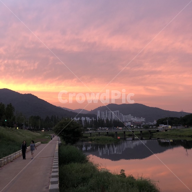 노을,야경,산책로,주황색,노을산책로