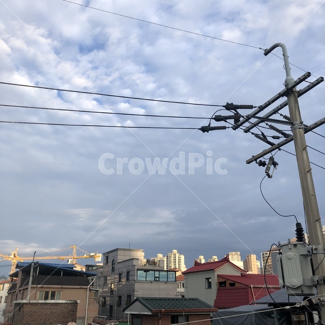 하늘,전봇대,주택가,풍경,경치,야외