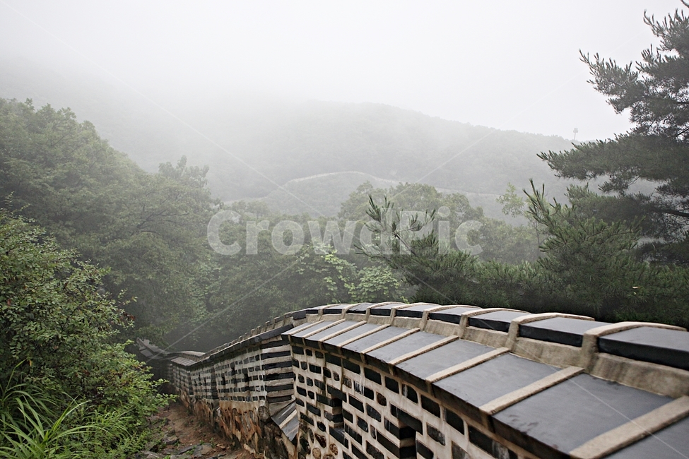 forest,Dullegil,castle,road,stonewall,Namhansanseong Fortress,forest road,wall,Fog