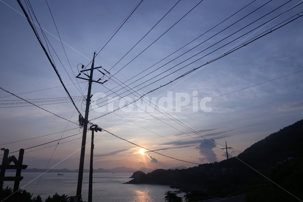 바다,노을,하늘,sea,redsky,구름,전깃줄