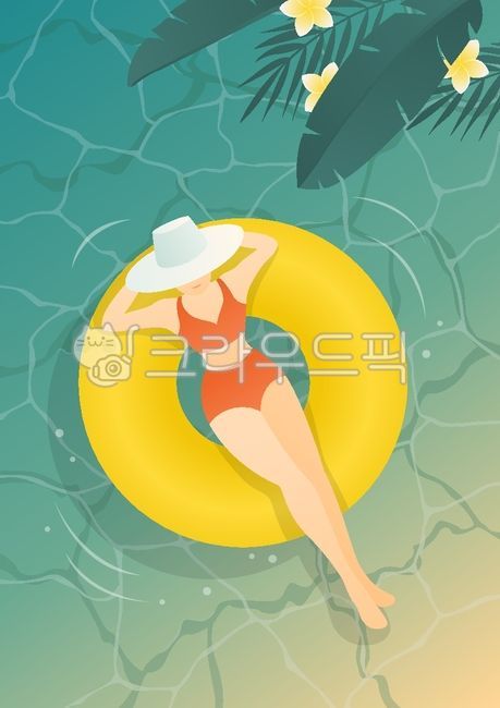 tropical plant,palm,happy,inflatable,palm tree,beautiful,character,leaves,drawing,season,swimsuit,hat,female,banana,floral,summer plant,girl,water,tube,tropical leaf,ocean,background,person,plant,banana leaf,sea bathing,woman,activity,young,areca palm,hol