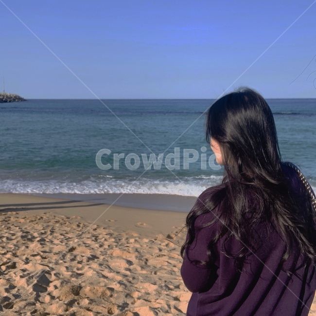 자연,물,인간,바다,사람,바닷가,beach,person,대양,뒷모습,여자,여자뒷모습,분위기