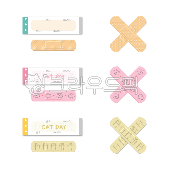 반창고,밴드,일회용밴드,스티커,테이프,접착,시트,붙이기,일회용,응급처치,헬스케어,상처치료,상처,치료,의료,의학,메디컬,병원,약국,건강,건강관리,아프지마,다치지마,디자인소스,그래픽,일러스트,장식,꾸미기,다꾸,다이어리꾸미기,성인용,어린이용,캐릭터,고양이,캣,분홍,노랑,겉면,포장,데코,누끼,png,firstaid,응급처치,bandage,붕대