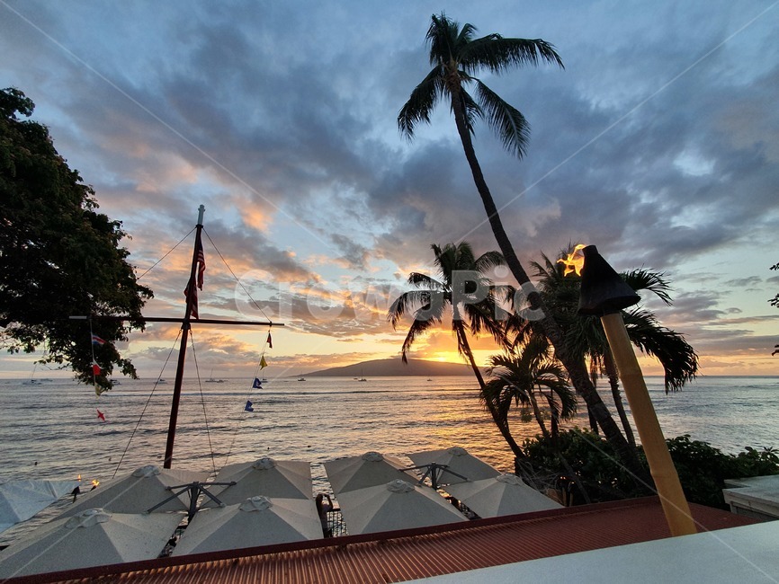 하와이,라하이나마을,노을,마우이,경치,전망,야자수,하늘,지는해,바다,구름,hawaii,lahaina,sunset,maui,sun,clouds,sea,palmtree,여름,redsky,붉은노을