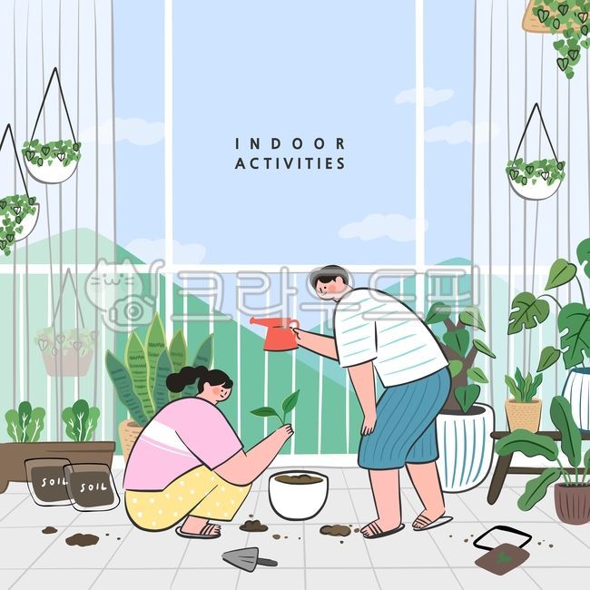 홈가드닝,실내식물,반려식물,분갈이,정원,베란다정원,베란다,발코니,사람,남자,여자,창문,코로나,코로나바이러스,covid19,covid19,사회적거리두기,실내생활,실내활동,실내,휴일,휴가,주말,여가생활,라이프,생활,비대면,취미,콘텐츠,집콕,그래픽,일러스트레이션,graphic,illustration