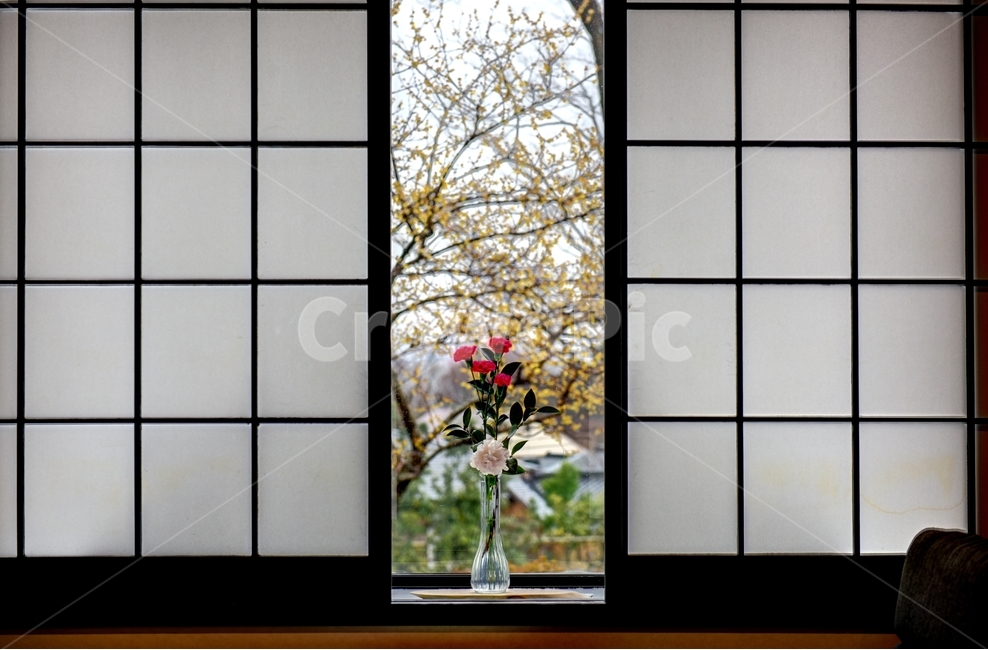 유후인,료칸,꽃병,창문,벗꽃,식물,자연,plants,nature,꽃,flower,실내용화초,화분,화초,house plant,인테리어,실내디자인,interior design