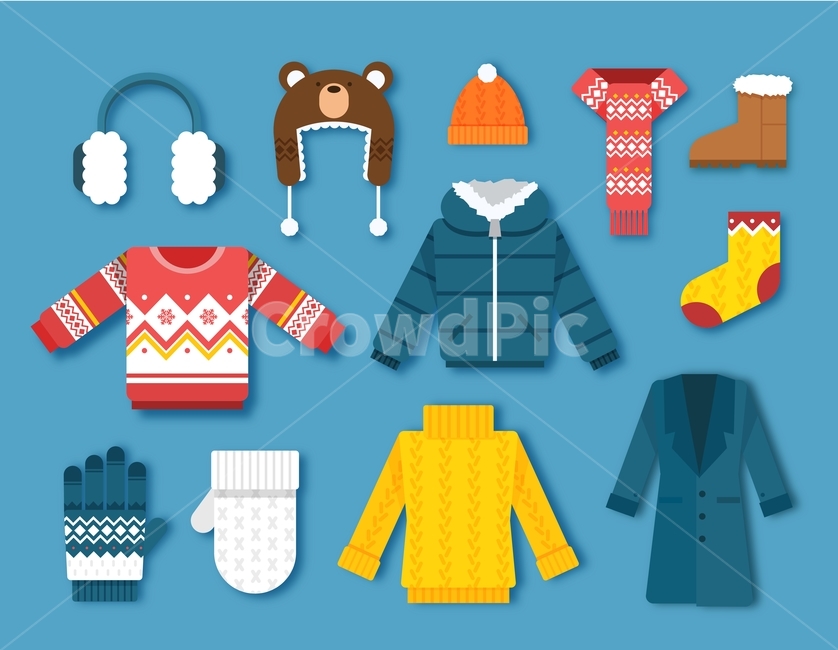 padding,mittens,scarf,fur hat,socks,flat design,winter,shoes,clothes,coat,gloves,fur gloves,layer collection,Earmuffs,hat,clothing,sweater