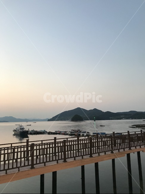 바다,노을,선셋,다리,갈색,돌,디딤돌,섬