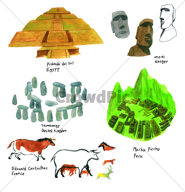 손그림,물감그림,handdrawing,watercolor,문화유적,culturalrelics,관광지,touristattraction,스톤헨지,stonehenge,모아이,moai,sights,piramidedelsol,태양의피라미드,machupicchu,마추픽추,edouardcartailhac,카르타야크