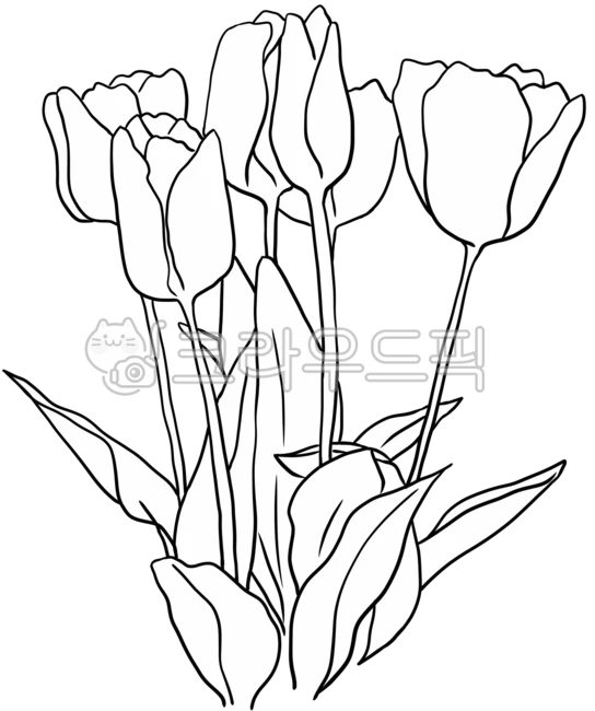 봄, 봄꽃, 꽃그림, 흑백선일러스트, 식물, 사진,이미지,일러스트,캘리그라피 - hangaroun작가