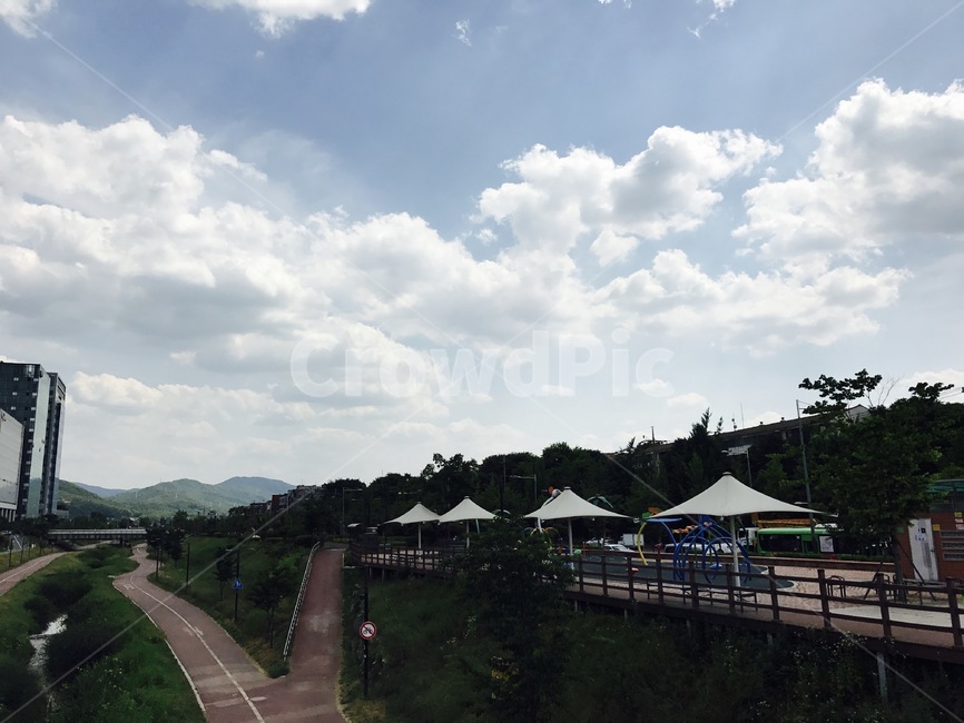 구름,하늘,여름,갈림길,더위