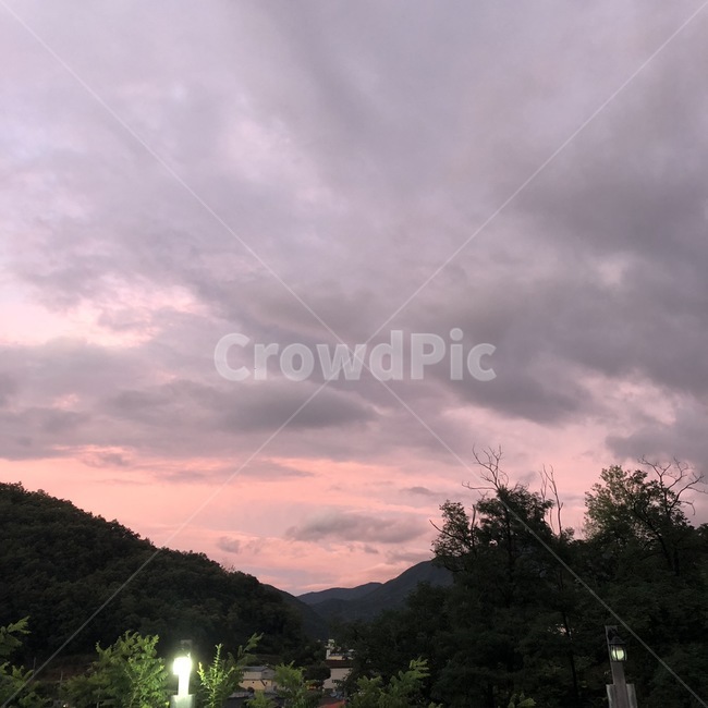 하늘,저녁,분홍,배경화면,산
