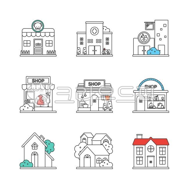 동물병원,병원,약국,옷가게,집,건물,빌딩,도시,마을,빌라,아파트,편의점,상점,할인점,쇼핑몰,가게,펜션,백화점,레스토랑,음식점,슈퍼마켓,식물,나무,창문,문,지붕,호텔,모텔,여관,숙박시설,울타리,어닝,카페,커피숍,프렌차이즈,간판,그래픽,일러스트레이션,graphic,illustration