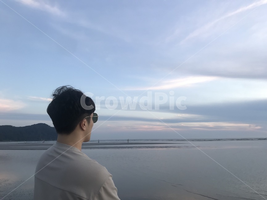 하늘,바다,사람,옆모습,남자,인간,human,person