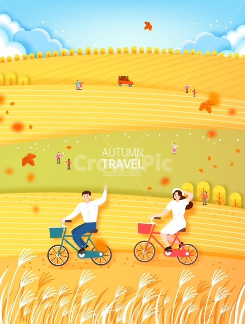 가을,여행,단풍,소풍,나들이,언덕,갈대,벼,논,갈대밭,자전거,커플,낙엽,가을,계절,fall,autumn,season,연인,커플,사랑,lover,couple,여행,휴가,traveling,vacation,trip,그래픽,일러스트레이션,graphic,illustration,bike,vehicle,차량,transportation,교통,bicycle,wheel,바퀴,machine,기계