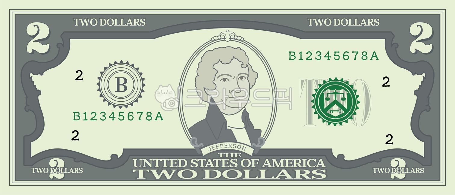 2달러, 2달라, 미국달러, 미국, 일러스트, 사진,이미지,일러스트,캘리그라피 - daisymin작가