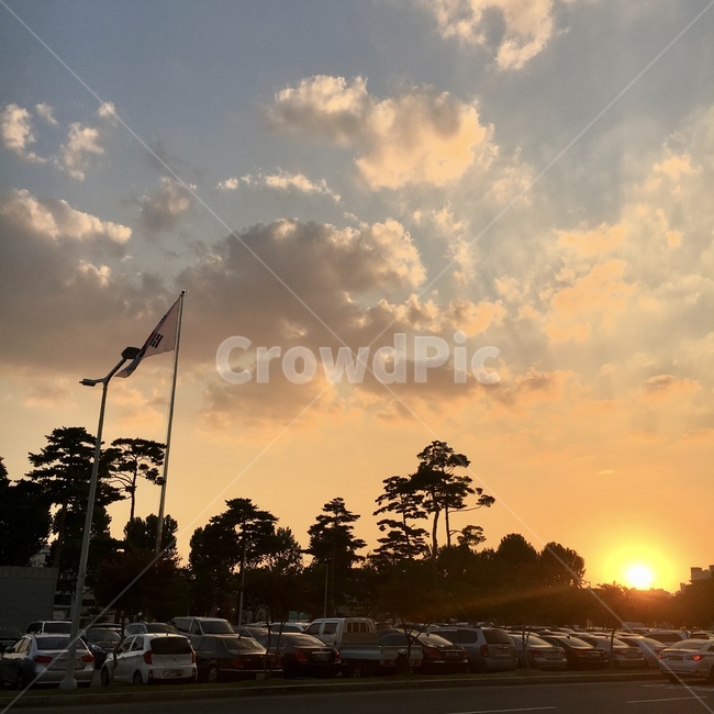 노을,하늘,구름,주차장,공항,저녁