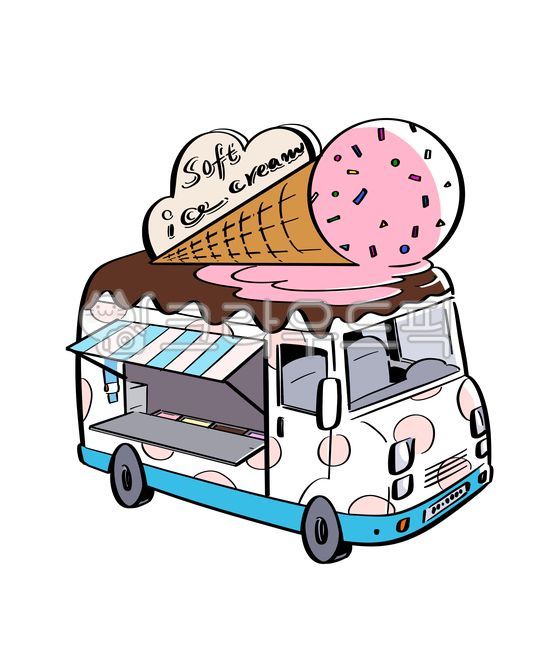 아이스크림,트럭,판매,푸드트럭,icecream,장사,일러스트,여름,간식,아이스,일러스트레이션
