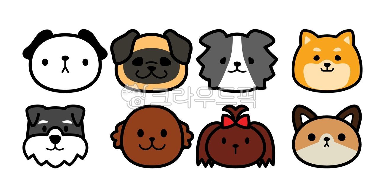 강아지,강아지일러스트,일러스트,개,동물,얼굴,정면,강아지얼굴,그림,바둑이,프렌치불독,불독,시바견,슈나우저,푸들,요크셔테리어,치와와