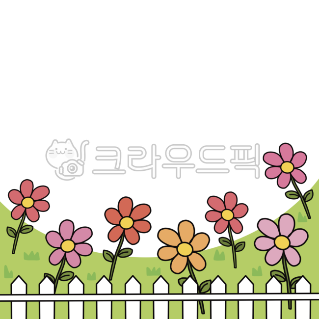 꽃밭일러스트,꽃밭배경,잔디배경,꽃일러스트,봄배경,울타리일러스트