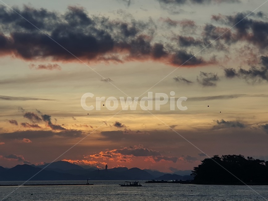 바다,하늘,배,풍경,어촌마을,자연,sunset,nature
