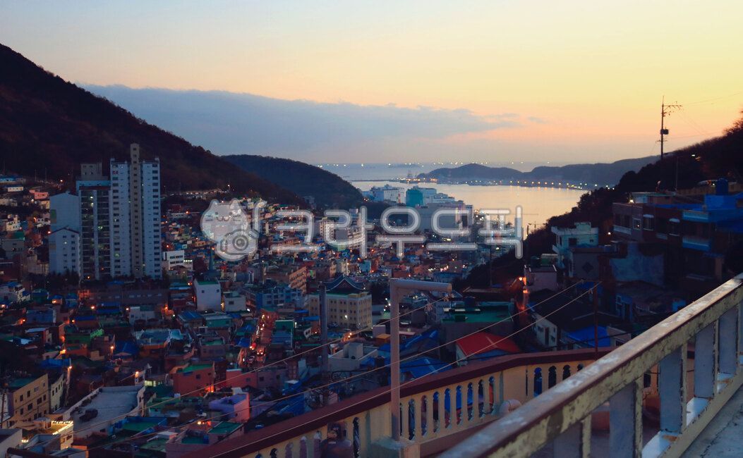 city view,seaside village,sunset,nightfall,Gamcheon Culture Village