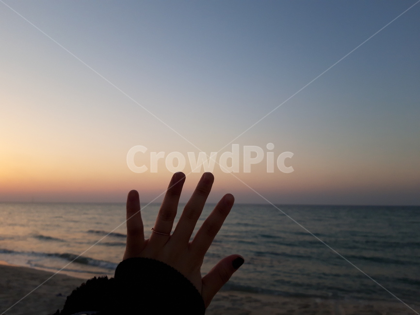 손,바다,작별,여행,인사